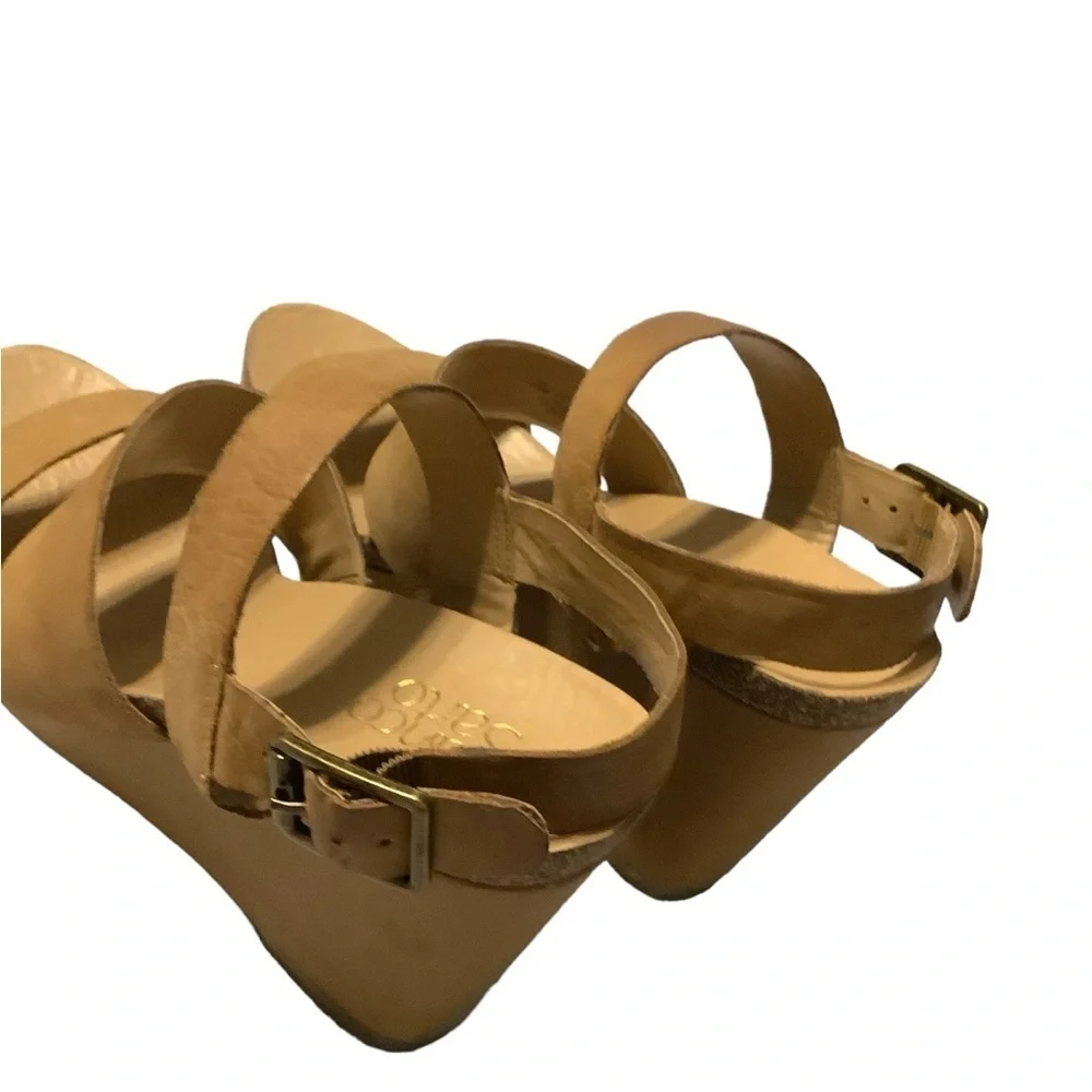 Franco Sarto‎ Womens Fiona Tan Leather Wedge Heel Strappy Sandals Size 9.5
